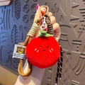 Cute red plush tomato keychain with a thick braided lanyard for bags and keys - Plush Food-Tomato