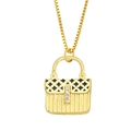Golden handbag pendant necklace with blue enamel lattice and sparkling zircon stones - Black
