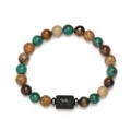 Elastic zodiac bracelet featuring mixed natural tiger eye stones and Taurus symbol bead - Taurus