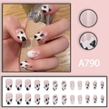 Faux ongles ballerine imprimé vache avec 24 pièces, kit complet de manucure chic - Style de Colle Motif Vache A790
