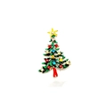 Goldene Weihnachtsbaum-Brosche mit grüner Emaille, bunten Strasssteinen und Stern - Tannenbaum mit Bunten Steinen