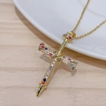 Collana a croce hip hop con zirconi colorati e finitura in oro 14K per uno stile chic - Croce In Zircone Colorato / Oro/Multicolore