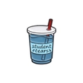 Blue 'Student Tears' enamel cup badge with red straw and artistic lettering design - Blue Beverage Cup Style (QHXZ494)
