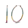 Rainbow rhinestone encrusted large hoop earrings in silver stainless steel finish - Steel Multi-color Zirconia-43mm