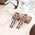 Colorful nutcracker soldier drop earrings with drip oil finish and pearl accents - Classic Red Blue Green