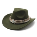 Detail of western wool fedora with vintage star buckle and decorative woven headband - M (56-58cm) / Army Green