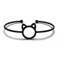 Minimalist open bracelet with cat ear design in matte black finish and round ends - Matte Black Cat Ear / Black