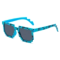 Blue pixel art style sunglasses for men and women with funny 8-bit mosaic frame design - Blue Plaid