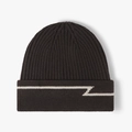 Dark brown ribbed knit beanie featuring a white geometric Z-pattern stripe on the cuff - Adjustable / Dark Brown (24B005)