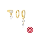 Ensemble de trois boucles d'oreilles dorées en argent S925 avec cœur et zircone - Or #3
