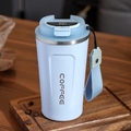 Light blue smart insulated coffee mug with digital temperature display and woven lanyard - 510ml / Smart with Handle / Light Blue