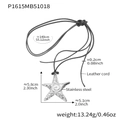 Colgante de estrella de mar dorada con textura en collar largo de cordón de cuero - Collar Cordón Cuero Estrella de Mar Color Acero (P1615) / Plateado