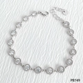 Silver stainless steel bracelet set with round cubic zirconia and lobster clasp detail - Silver White Zircon Round Bracelet (PB749)