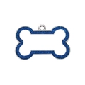 Close-up of bone-shaped pet tag with blue glitter finish and silver metal edges - Light Blue