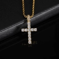 Detailed macro view of a gold plated iced out cross pendant with sparkling zircons - Gold (With 24-inch Twist Chain)