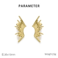 Detailed specs of 18k gold plated sunburst earrings showing 36x15mm size and 5g weight - Gold Style (KE113967-KFC)