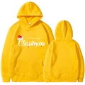 Yellow Christmas hoodie with festive Merry Christmas print and holiday light motifs - Yellow