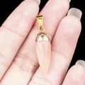 Handheld pale pink faceted natural stone bullet pendant with a gold-plated metal cap - Pink Aventurine