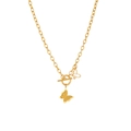 Layered gold titanium steel butterfly necklace with OT toggle clasp and matte pendant - Gold E708