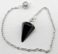 Polierter schwarzer Obsidian Hexagon Kegel Pendel Anhänger mit silberner O-Kette - Obsidian