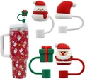 Christmas theme Stanley cup straw covers set with Santa and snowman silicone caps - Set of 4
