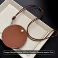Brown leather round pendant coin purse necklace with adjustable strap and silver button - Round Zipper Pouch (23#) / 23# Necklace-Coffee