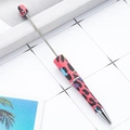 Creative DIY plastic beadable pen with pink and blue leopard print pattern and metal rod - Pink Black Blue Color Leopard (54)