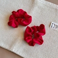 Dettaglio di due elastici in raso rosso vintage con finitura lucida e trama soffice - Pezzo Singolo / Rosso Piccolo