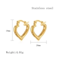 Golden stainless steel heart earrings with bamboo texture design 19mm x 20mm - Gold LE3491