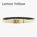 Ceinture réversible en cuir jaune citron grainé pour femme avec boucle dorée à double anneau - 105cm / Jaune Citron