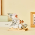 White plush Santa Claus figure on a natural wooden sleigh with silver sequins decor - Sled Style (Silver Sequin)