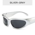 Futuristic silver-gray cycling sunglasses with wraparound steampunk frame for y2k style - Silver Frame Grey Lens
