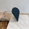 Elegant black leather heart-shaped evening clutch bag with silver rhinestone detailing - Heart Black