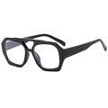 Classic black double-bridge geometric sunglasses with oversized hexagonal frames - Anti blue light / Bright Black