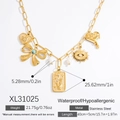 18K gold plated stainless steel sun tarot pendant necklace with multiple charms - XL31025 (Heart/Butterfly/Hand/Eye Charms)