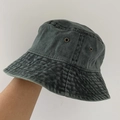 Short brim washed cotton bucket hat in dark green vintage style for men and women - M / Army Green