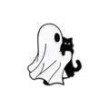 Broche creativo de esmalte para Halloween con un fantasma blanco y un gato negro - Lindo Fantasma Gato Negro (QHXZ466)