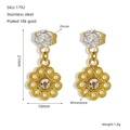 Paar 18k vergoldete Edelstahl Blumenohrringe mit Zirkonia und glänzenden Strasssteinen - Geometrischer Ring-Hohlstil (ZE1792G)