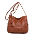 Brown faux leather crossbody bag with multiple zippers and adjustable strap for women - Brown