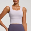Light purple square neck sports bra with wide straps for high-impact fitness training - Changrong Purple