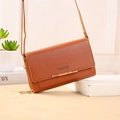 Brown textured leather crossbody phone wallet with double zippers and gold metal bar - H016 Standard / Brown