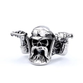 Vintage stainless steel biker skull ring with helmet and goggles in aged silver finish - US Size 8 / Biker Helmet Skull Style (11204)