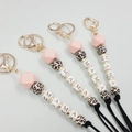 Pink silicone bead keychain set with leopard print and MAMA letter beads for bags - Pink Wooden Alphabet Beads