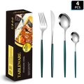 4-piece stainless steel cutlery set with dark green handles in a black gift box - Green Silver 4-Piece Set with Gift Box