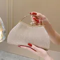 Elegant gold pleated evening clutch bag with round metal handle and diamond clasp detail - Round Ball Clasp Pleated Style / Gold