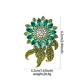 Sunflower crystal brooch with green rhinestones and dimensions shown on white background - XD824448 Green Sunflower