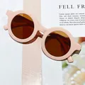 Kids round retro sunglasses with creamy pink frame and brown tinted lenses - Pink Frame Brown Lens