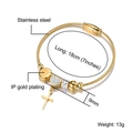 Gold braided steel bracelet with heart, cross, and St. Benedict charms, size 18cm long - Gold