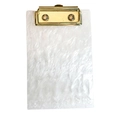 Pearlescent acrylic clipboard with gold metal clip in minimalist white marble style - Water Ripple - White
