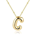 Polished 18K gold balloon letter C pendant necklace with beaded stainless steel chain - Letter C Balloon Shape / Letter C - Gold